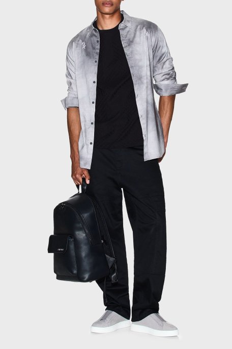 Armani Exchange Jakarlı Tamamı Logolu Pamuklu Regular Fit Bisiklet Yaka Erkek T Shirt XM001431 AF10337 FC022 SİYAH - Armani Exchange (1)