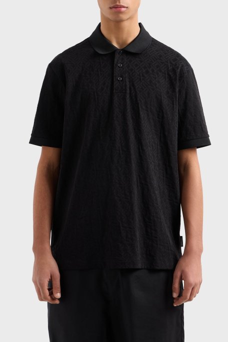 Armani Exchange Kabartmalı Logo Baskılı % 100 Pamuk Regular Fit Düğmeli Erkek Polo Yaka T Shirt XM000477 AF10337 FC013 SİYAH - Armani Exchange