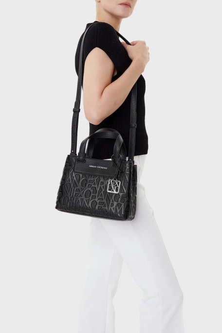 Armani Exchange Kabartmalı Logo Baskılı Çıkarılabilir Askılı Small Bayan Çanta XW001576 AF15774 UC001 SİYAH - Armani Exchange (1)