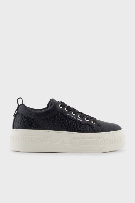 Armani Exchange Kabartmalı Logolu Platform Taban Sneaker Bayan Ayakkabı XW001630 AF17351 UC001 SİYAH - Armani Exchange