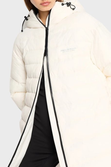 Armani Exchange Kapüşonlu Çift Yönlü Fermuarlı Regular Fit Şişme Uzun Bayan Mont 6RYK19 YN4MZ 1130 EKRU - Armani Exchange (1)