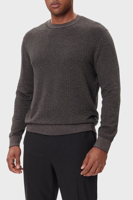 Armani Exchange Kareli Pamuklu Slim Fit Bisiklet Yaka Erkek Kazak XM001913 AF18841 FC012 KAHVE - Armani Exchange