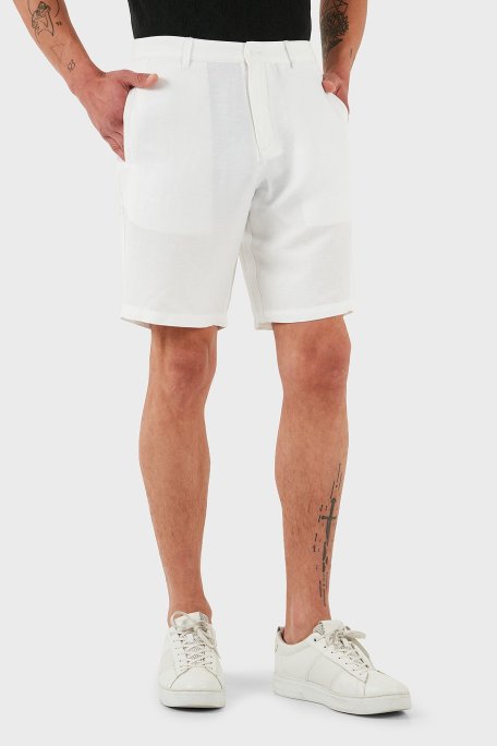 Armani Exchange Keten Regular Fit Normal Bel İpek Twill Erkek Short 8NZS67 ZNFNZ 1100 BEYAZ - Armani Exchange (1)