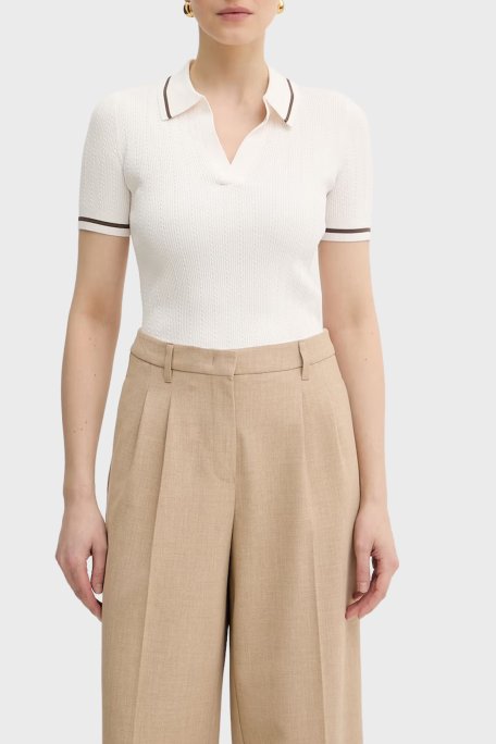 Armani Exchange Kontrast Kenar Süslemeli Kadın Polo XW001897 AF10352 U1003 Ekru - Armani Exchange