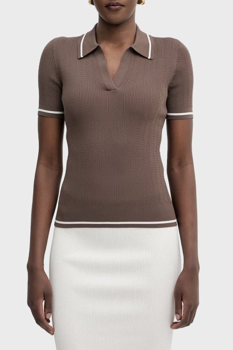 Armani Exchange Kontrast Kenar Süslemeli Kadın Polo XW001897 AF10352 U6136 Kahve - Armani Exchange