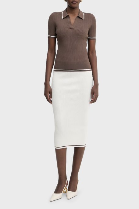 Armani Exchange Kontrast Kenar Süslemeli Kadın Polo XW001897 AF10352 U6136 Kahve - Armani Exchange (1)