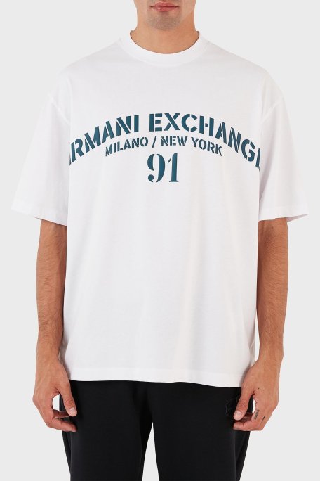 Armani Exchange Logo Baskılı Bisiklet Yaka % 100 Pamuk Relaxed Fit Erkek T Shirt 6RZTLD ZJ9JZ 91AG BEYAZ - Armani Exchange