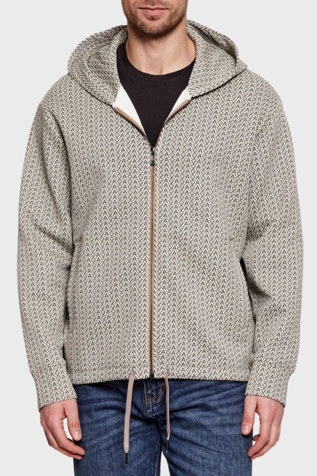 Armani Exchange Logo Baskılı Kapüşonlu Fermuarlı Erkek Sweat XM002013 AF10818 F0143 Krem - Armani Exchange