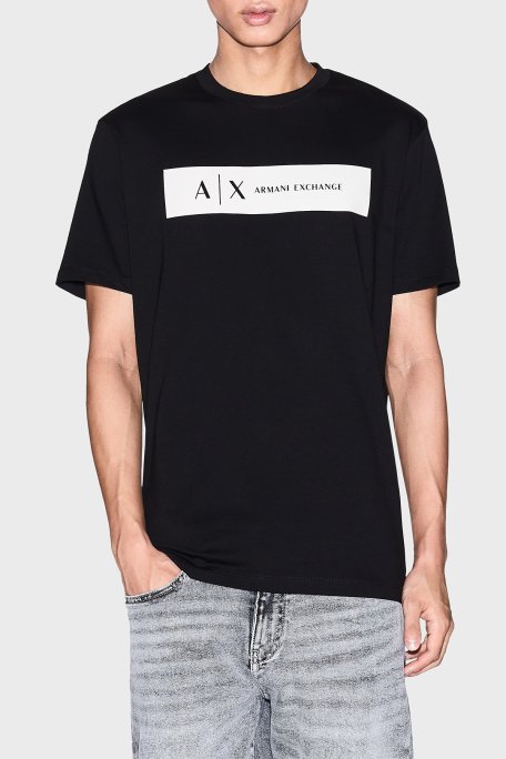 Armani Exchange Logo Baskılı Pamuklu Regular Fit Bisiklet Yaka Erkek T Shirt XM001425 AF10361 UC001 SİYAH - Armani Exchange