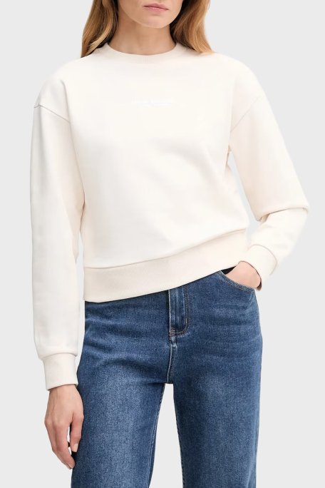 Armani Exchange Logo Baskılı Pamuklu Relaxed Fit Bisiklet Yaka Crop Bayan Sweat XW001451 AF10830 U1003 EKRU - Armani Exchange