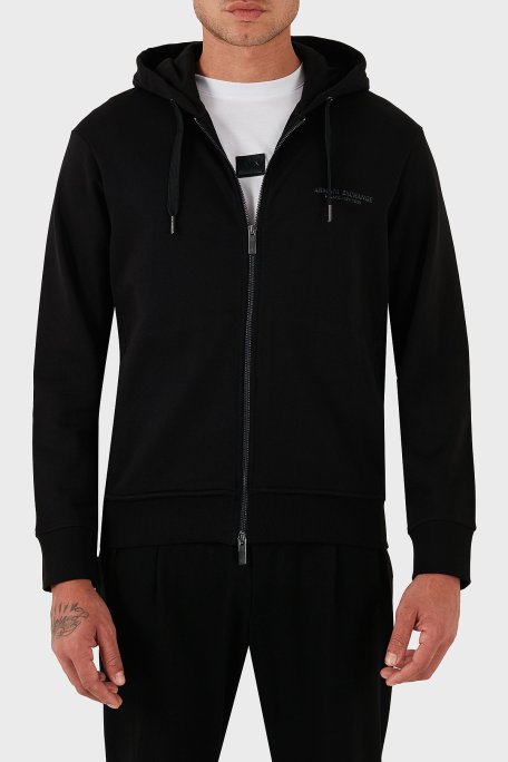 Armani Exchange Logo Baskılı Streç Pamuklu Regular Fit Kapüşonlu Erkek Sweat XM001293 AF20934 UC001 SİYAH - Armani Exchange