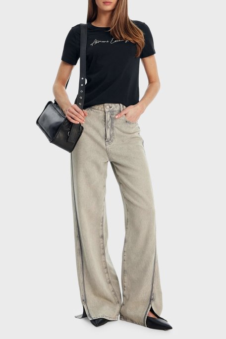 Armani Exchange Logolu % 100 Pamuk Regular Fit Bisiklet Yaka Bayan T Shirt XW000839 AF10356 MC021 SİYAH - Armani Exchange (1)