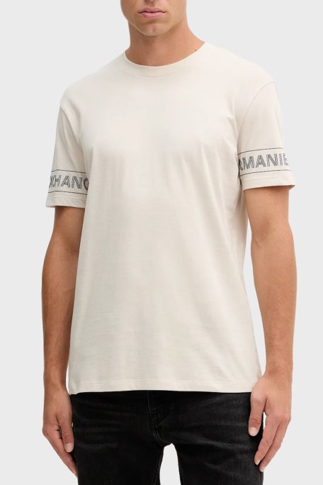 Armani Exchange Logolu % 100 Pamuk Regular Fit Bisiklet Yaka Erkek T Shirt XM001437 AF10356 U1013 BEJ - Armani Exchange