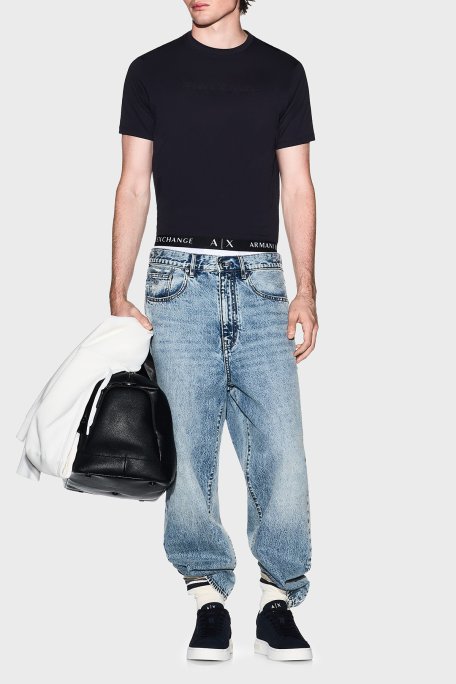 Armani Exchange Logolu % 100 Pamuk Regular Fit Bisiklet Yaka Erkek T Shirt XM002467 AF10356 UB101 Lacivert - Armani Exchange (1)