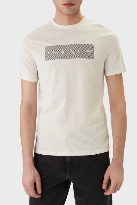 Armani Exchange Logolu % 100 Pamuk Regular Fit Bisiklet Yaka Erkek T Shirt XM002472 AF10356 U1074 KREM - Armani Exchange