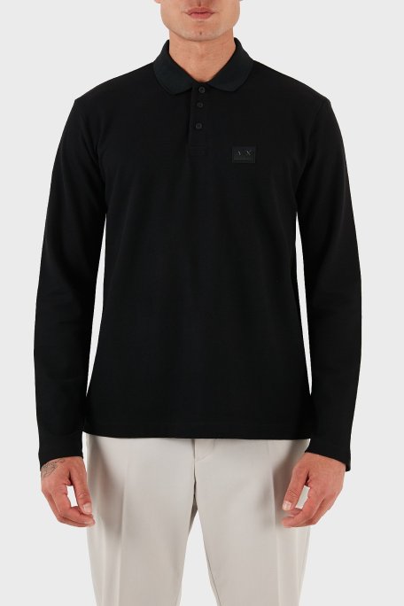 Armani Exchange Logolu % 100 Pamuk Regular Fit Düğmeli Erkek Polo Yaka T Shirt XM001394 AF16262 UC001 SİYAH - Armani Exchange