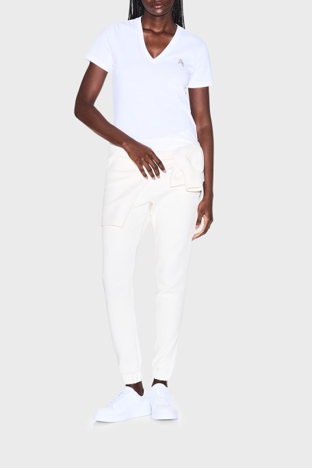 Armani Exchange Logolu % 100 Pamuk Regular Fit V Yaka Bayan T Shirt XW002330 AF10356 U0002 BEYAZ - Armani Exchange (1)