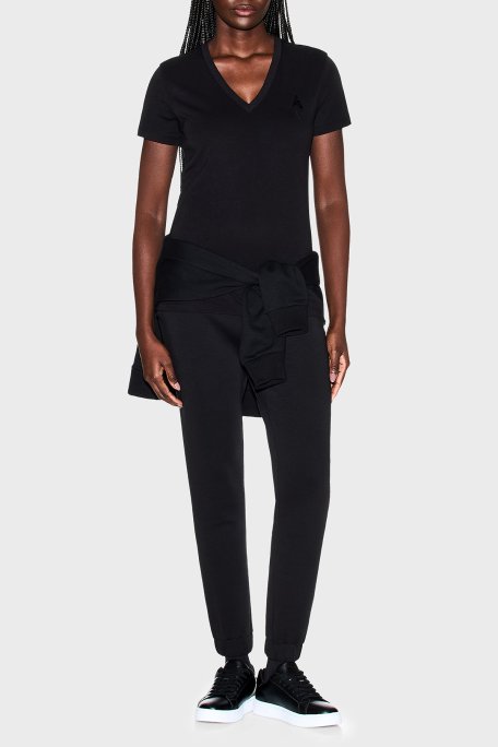 Armani Exchange Logolu % 100 Pamuk Regular Fit V Yaka Bayan T Shirt XW002330 AF10356 UC001 SİYAH - Armani Exchange (1)