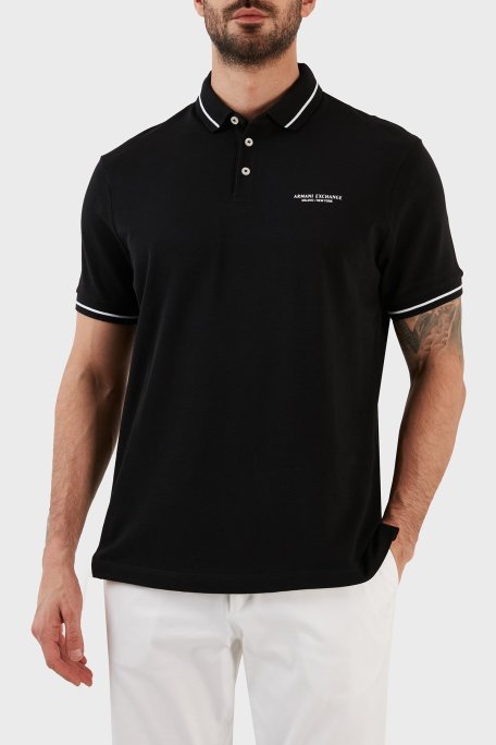 Armani Exchange Logolu % 100 Pamuk Slim Fit Erkek Polo Yaka T Shirt 8NZFFM ZJ5DZ 1200 SİYAH - Armani Exchange