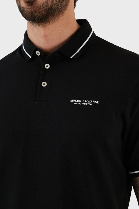 Armani Exchange Logolu % 100 Pamuk Slim Fit Erkek Polo Yaka T Shirt 8NZFFM ZJ5DZ 1200 SİYAH - Armani Exchange (1)