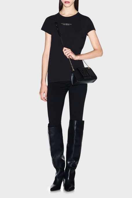 Armani Exchange Logolu % 100 Pamuk Yuvarlak Yaka Bayan T Shirt XW001455 AF10356 MC021 SİYAH-GOLD - Armani Exchange (1)