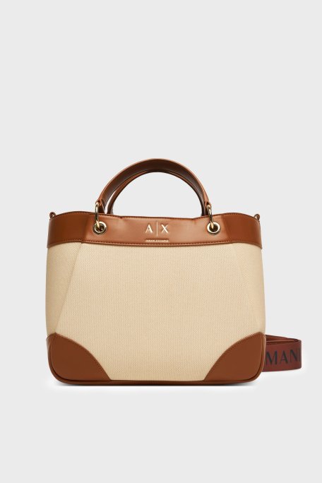 Armani Exchange Logolu Ayarlanabilir ve Çıkarılabilir Askılı Bayan Çanta XW000393 AF22518 M6261 BEJ - Armani Exchange