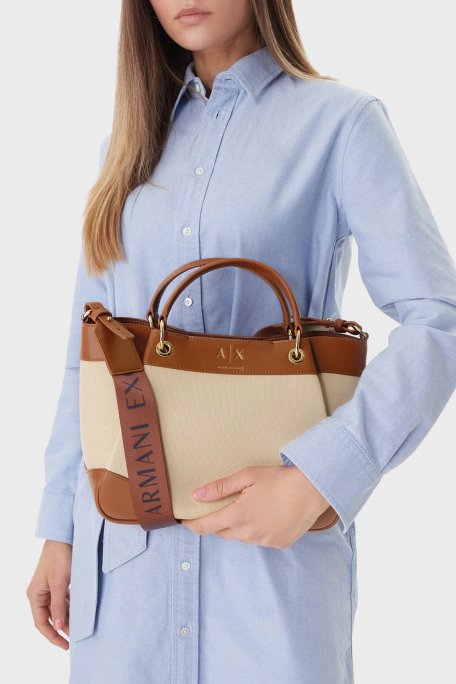 Armani Exchange Logolu Ayarlanabilir ve Çıkarılabilir Askılı Bayan Çanta XW000393 AF22518 M6261 BEJ - Armani Exchange (1)