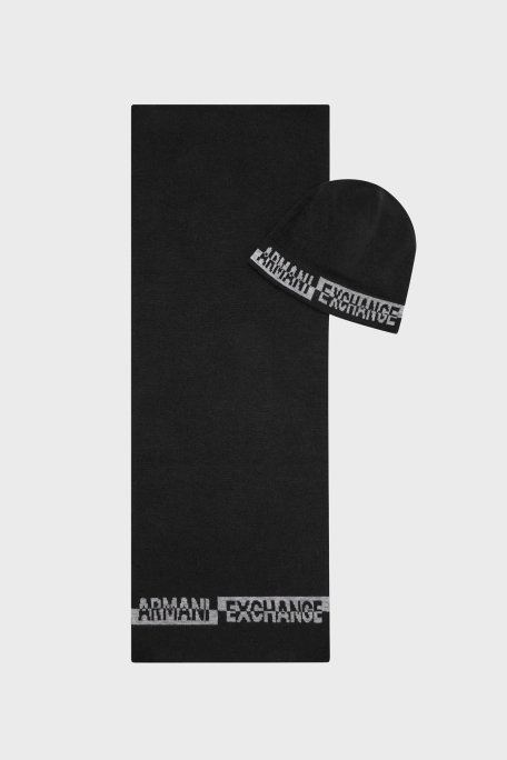 Armani Exchange Logolu Bere Erkek Atkı Takım 954651 CC313 00020 SİYAH - Armani Exchange