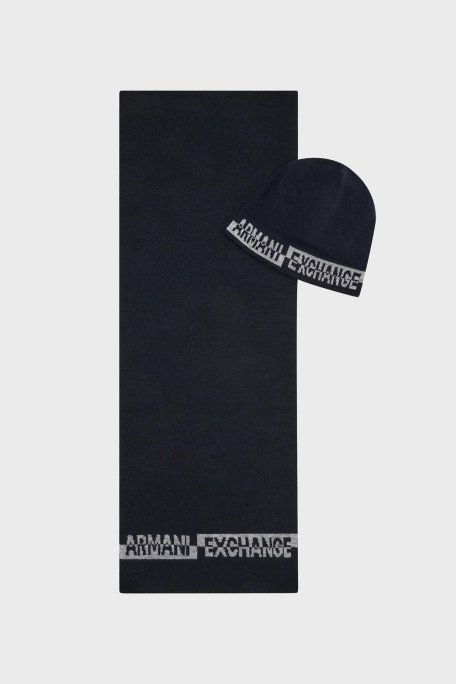 Armani Exchange Logolu Bere Erkek Atkı Takım 954651 CC313 00035 LACİVERT - Armani Exchange