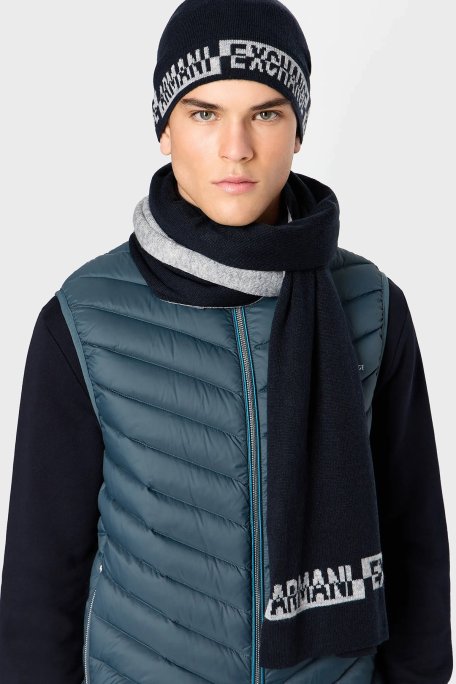 Armani Exchange Logolu Bere Erkek Atkı Takım 954651 CC313 00035 LACİVERT - Armani Exchange (1)
