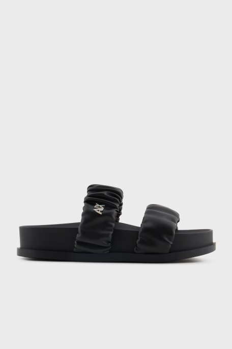 Armani Exchange Logolu Çift Bantlı Büzgü Detaylı Bayan Terlik XDP062 XV926 00002 SİYAH - Armani Exchange