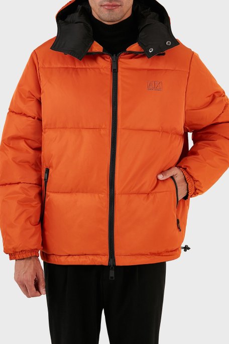 Armani Exchange Logolu Çıkarılabilir Kapüşonlu Çift Taraflı Erkek Mont 6RZB16 ZNJ7Z 52AJ SİYAH-TURUNCU - Armani Exchange