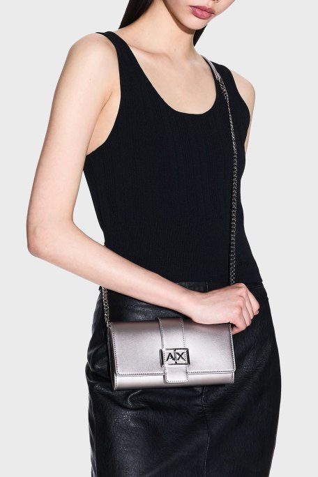 Armani Exchange Logolu Çıkarılabilir Zincir Askılı Portföy Bayan Cüzdan XW000358 AF12039 U8097 GÜMÜŞ - Armani Exchange (1)