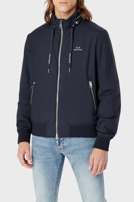 Armani Exchange Logolu Gizli Kapüşonlu Regular Fit Erkek Mont 8NZB60 ZN97Z 1583 LACİVERT - Armani Exchange