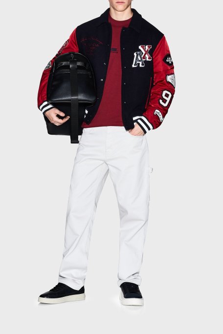 Armani Exchange Logolu İşleme Detaylı Yün Karışımlı Relaxed Fit Bomber Erkek Ceket XM001106 AF16601 MB164 LACİVERT-KIRMIZI - Armani Exchange (1)