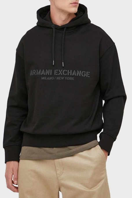 Armani Exchange Logolu Pamuklu Kapüşonlu Regular Fit Erkek Sweat 6RZMLE ZJ4XZ 1200 SİYAH - Armani Exchange