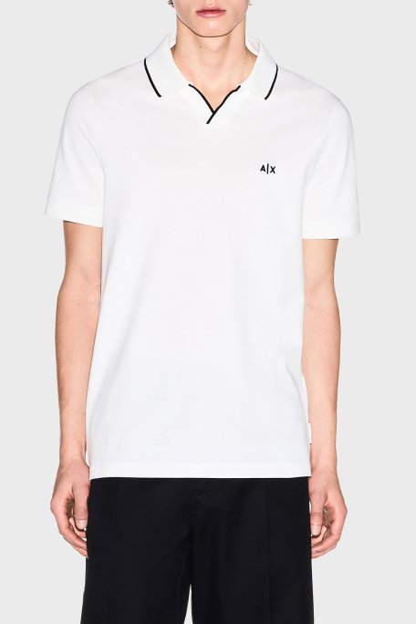 Armani Exchange Logolu Pamuklu Regular Fit Şerit Detaylı Erkek Polo XM002401 AF10366 U0009 BEYAZ - Armani Exchange