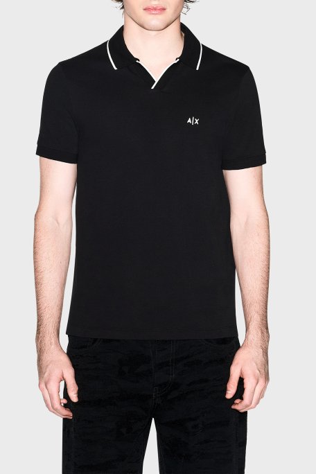 Armani Exchange Logolu Pamuklu Regular Fit Şerit Detaylı Erkek Polo XM002401 AF10366 UC001 SİYAH - Armani Exchange