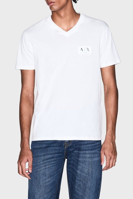 Armani Exchange Logolu Pamuklu Regular Fit V Yaka Erkek T Shirt XM002179 AF12308 U0009 BEYAZ - Armani Exchange