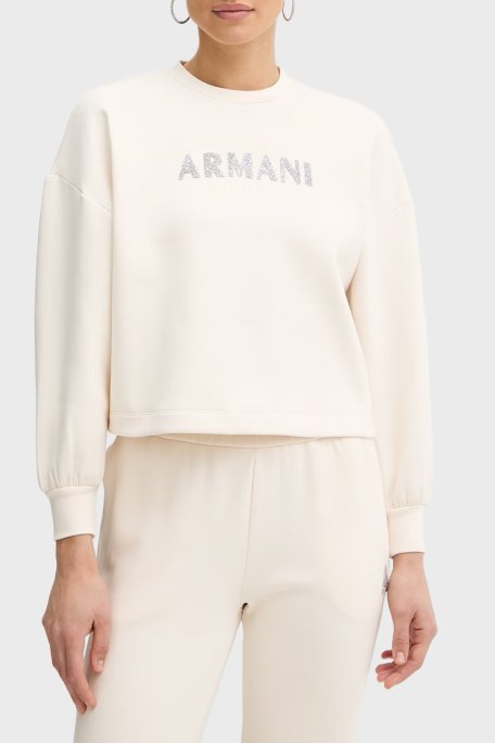 Armani Exchange Logolu Pamuklu Relaxed Fit Bisiklet Yaka Kadın Sweat XW002049 AF21298 U1003 Ekru - Armani Exchange