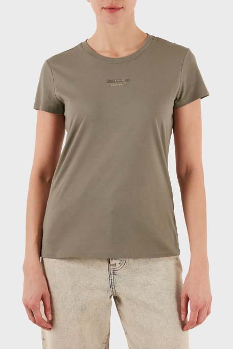 Armani Exchange Logolu Pamuklu Slim Fit Bisiklet Yaka Bayan T Shirt XW001369 AF10356 U6242 BEJ - Armani Exchange