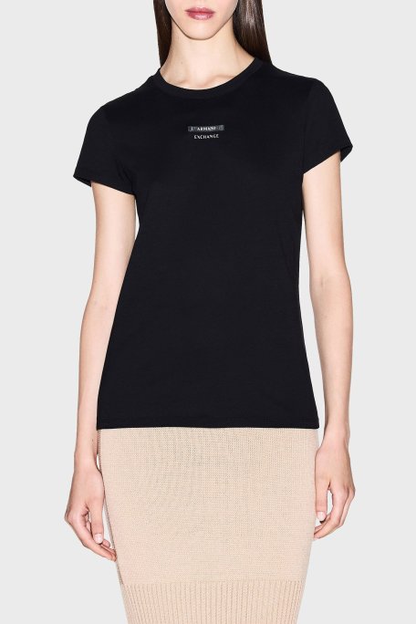 Armani Exchange Logolu Pamuklu Slim Fit Bisiklet Yaka Bayan T Shirt XW001369 AF10356 UC001 SİYAH - Armani Exchange