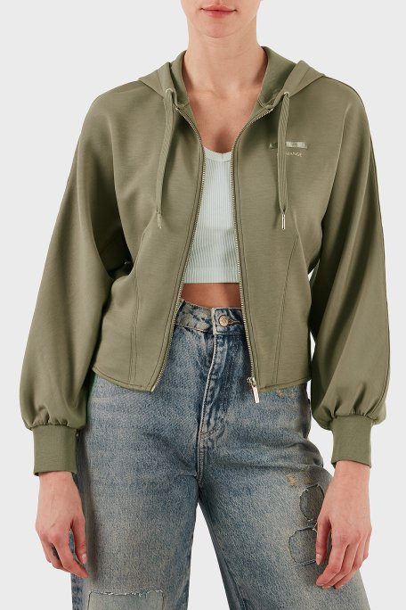 Armani Exchange Logolu Regular Fit Kapüşonlu Fermuarlı Bayan Sweat XW000802 AF16111 U6242 BEJ - Armani Exchange