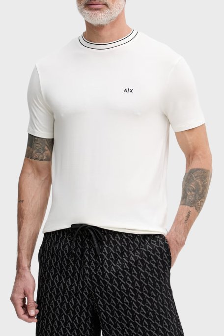 Armani Exchange Logolu Regular Fit Şerit Detaylı Bisiklet Yaka Erkek T Shirt XM002484 AF21936 U0009 BEYAZ - Armani Exchange