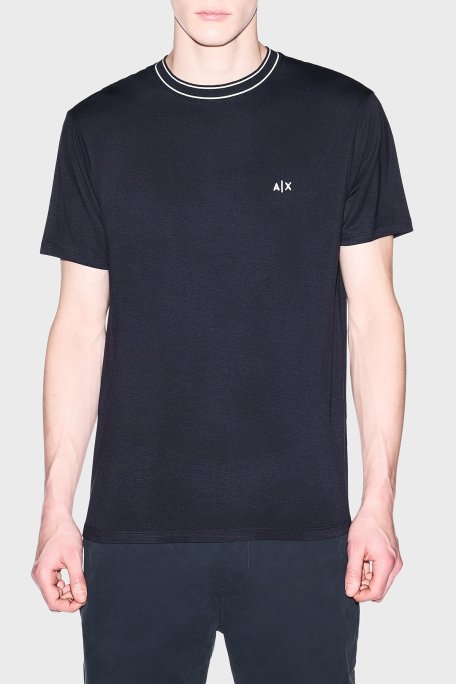 Armani Exchange Logolu Regular Fit Şerit Detaylı Bisiklet Yaka Erkek T Shirt XM002484 AF21936 UB101 LACİVERT - Armani Exchange