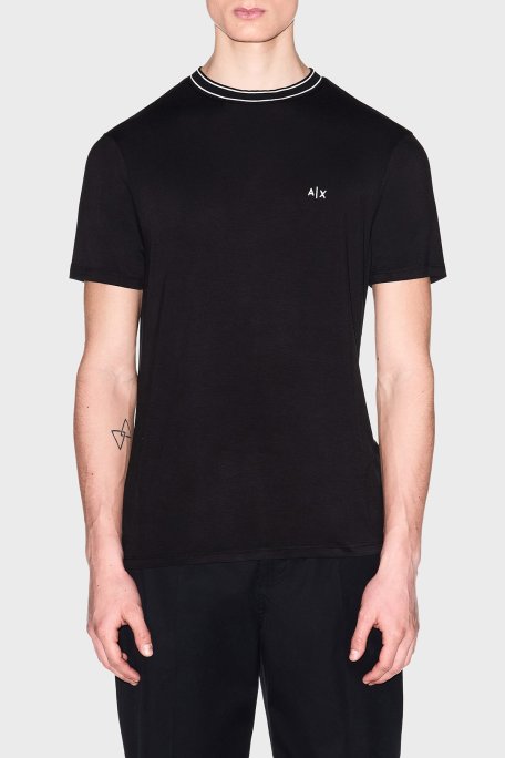 Armani Exchange Logolu Regular Fit Şerit Detaylı Bisiklet Yaka Erkek T Shirt XM002484 AF21936 UC001 SİYAH - Armani Exchange