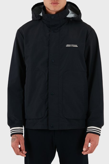 Armani Exchange Logolu Relaxed Fit Gizli Kapüşonlu Erkek Mont XM000932 AF15605 UB101 LACİVERT - Armani Exchange