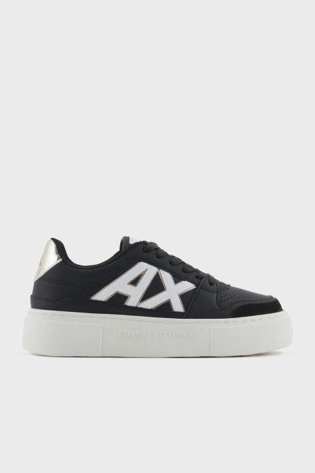 Armani Exchange Logolu Sneaker Bayan Ayakkabı XDX147 XV830 T780 SİYAH-GOLD - Armani Exchange