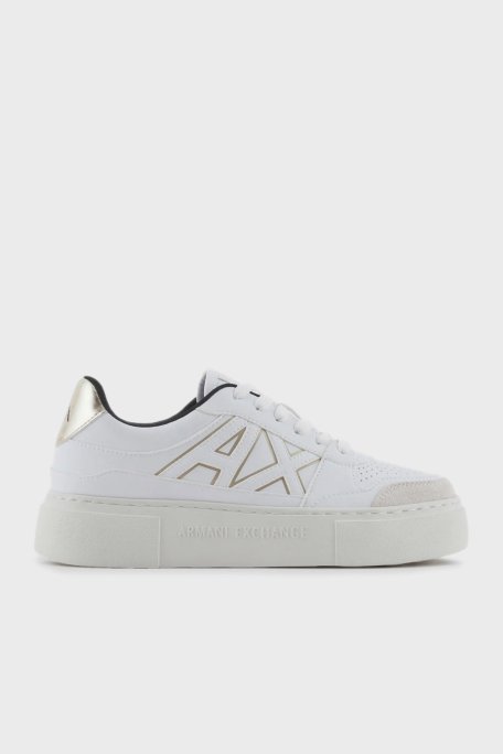 Armani Exchange Logolu Sneaker Bayan Ayakkabı XDX147 XV830 T782 BEYAZ-GOLD - Armani Exchange