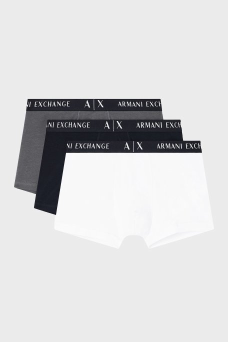 Armani Exchange Logolu Streç Pamuklu 3 Pack Erkek Boxer XM000871 AF13682 M7010 SİYAH-BEYAZ-GRİ - Armani Exchange